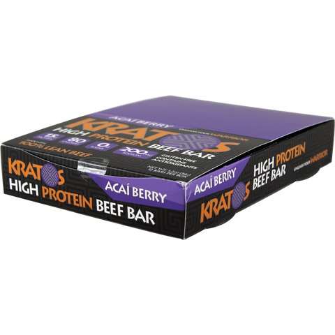 Kratos Foods High Protein Beef Bars Acai Berry 12 ct